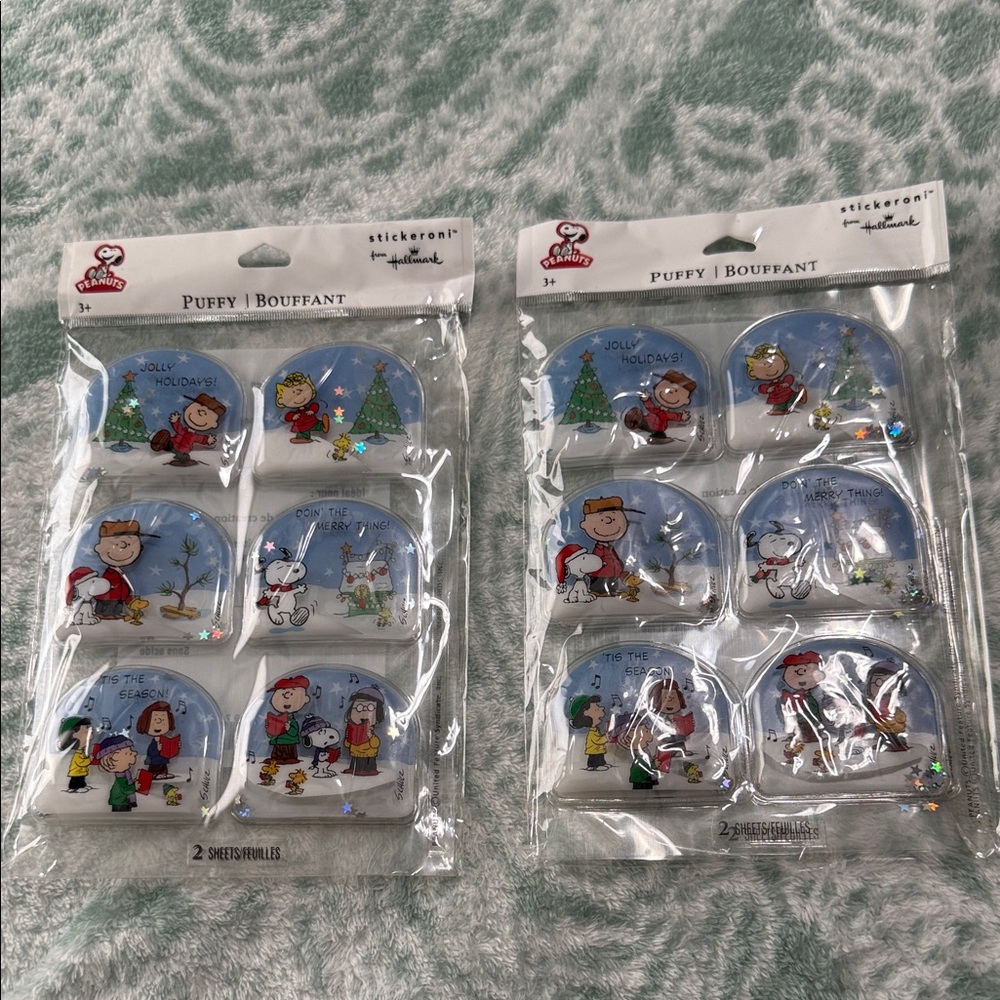 24 Hallmark Peanuts Festive Puffy Stickers - Blue and Red
